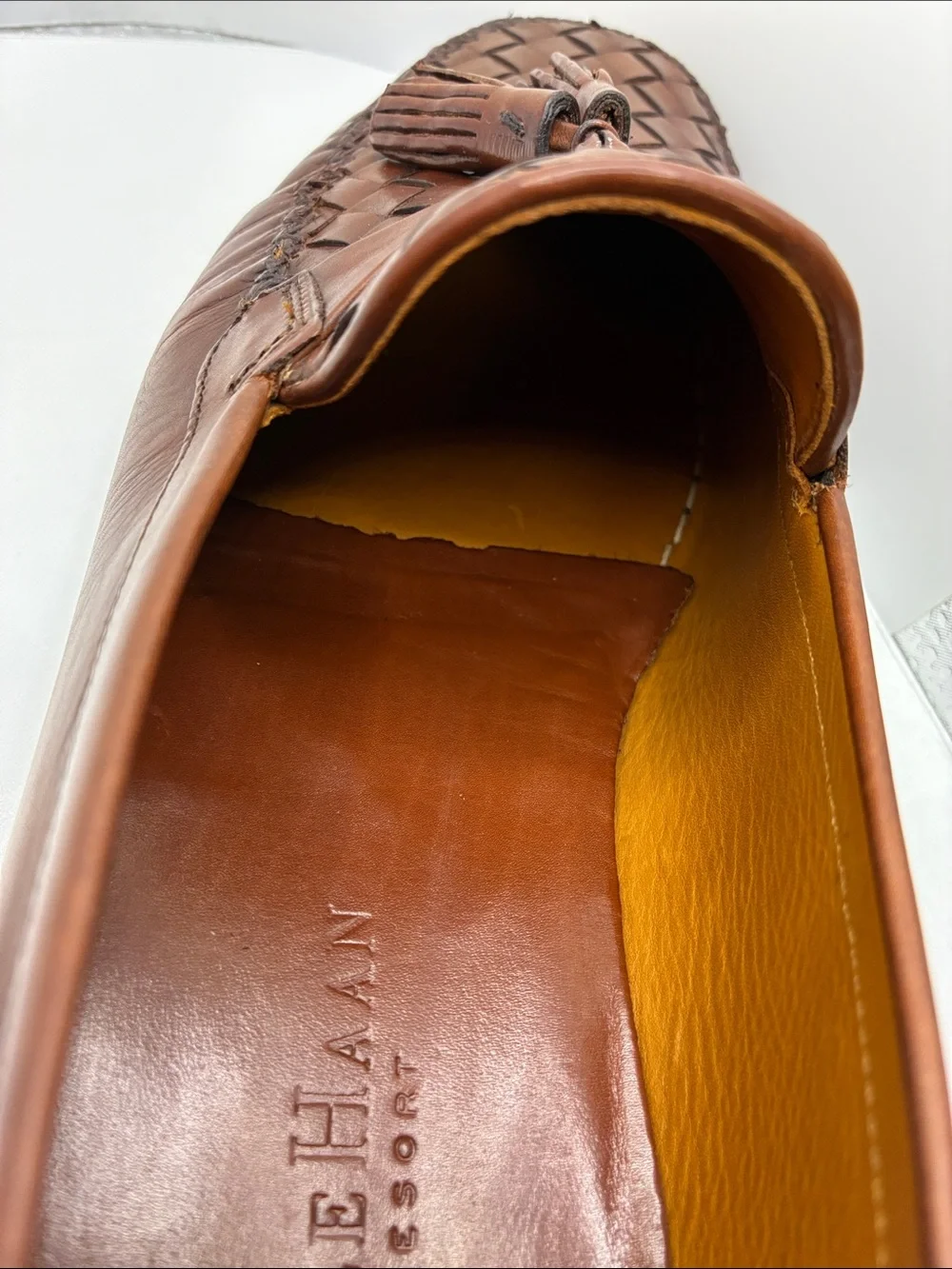COLE HAAN MENS LEATHER WOAVEN CASUAL/ FORMAL TOSSEL DESIGN LOAFER